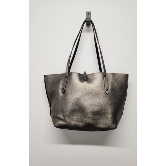 Coach Market Large Gunmetal/Silver/Black Polished Pebble Leather Tote Bag Used - Picture 2 of 14